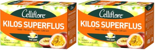 CELLIFLORE - Thé Kilos Superflus - Drainage - Oxydation Des Graisses - Réduction De La Fatigue - Arôme Fruit De La Passion - 20 Sachets (Lot de 2)