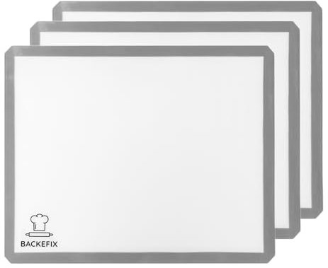 Backefix 3x Silikon Backmatte 44x33 cm | hochwertige wiederverwendbare Silikonbackmatte Schadstoff frei | spülmaschinenfest, zuschneidbar | umweltbewusst und gesund backen mit Dauerbackmatte