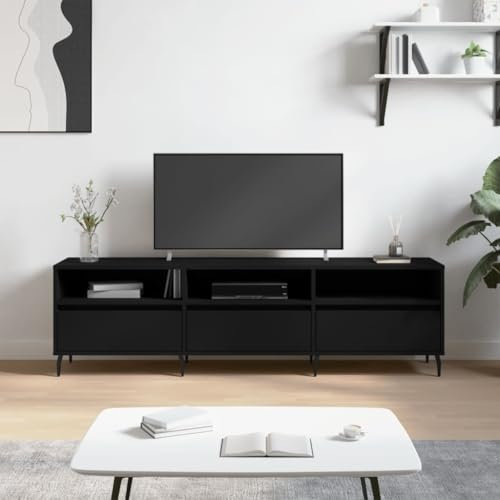 Festnight TV Schrank 150 cm TV lowboard Holz TV Sideboard Wohnzimmer Fernsehtisch Fernsehschrank Mit Schränken -Schwarz-150x30x44,5 cm