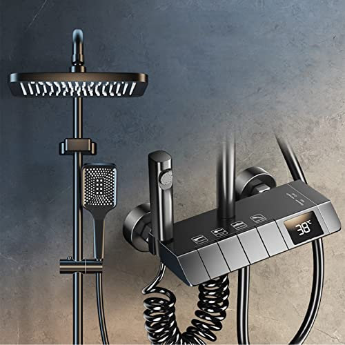Kit de douche de tête double pommeau de douche thermostatique à main Ensemble mélangeur thermostatique à affichage numérique Robinet de douche cascade en laiton