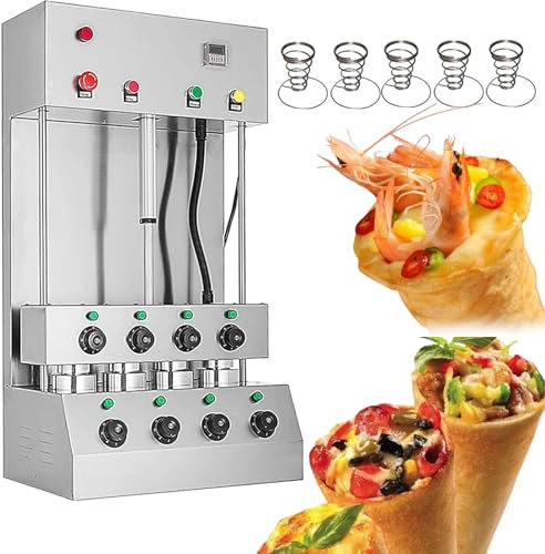 Kommerzieller Pizzatüten-Maker, 3000-W-Tütenpizzaformmaschine, mit 4 rotierenden Gestellen, 0–300 °C einstellbar, automatische Warnfunktion, Ausgabe 4 Stück pro Minute, für Restaurants, Konditoreien