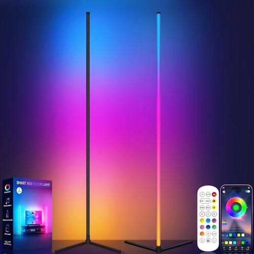 Tyute LED Floor Lamp, RGB Corner Floor Lamp Ambient Lighting, Black 2 Pack