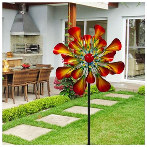Hazomeu Windrad Metall Garten 57cm Rotor-Durchmesser Windrad Garten Metall Windrad Windblätter 3D Optik Windräder für Terrasse und Garten