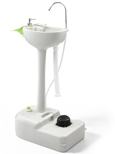 Portable Sink, Camping Sink with Water Tank, Hand Wash Station with Wheels, Soap Dispenser & Towel Holder, Outdoor Wash Basin for Garden, Travel, Festivals, Boat, Worksite