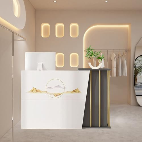 HGTRH Verkaufstheke Ladentheke Tresen Holz, Rezeptionstheke Friseur, Empfangstheke Salon Kosmetikstudio 100cm 120cm 140cm Rezeption üBerall Verwenden, BüRotheke Rezeption für Die Lobby Grey 140cm