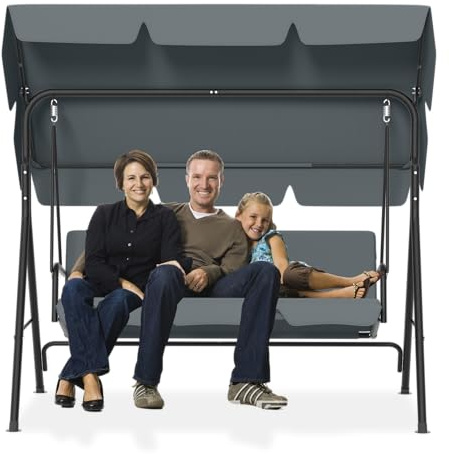 Aufun Hollywoodschaukel 3-Sitzer mit Sonnendach, 193x110x152cm, Anthrazit