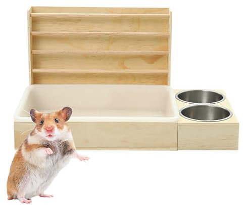 Kaninchen Toilette Mit Heuraufe,Holz Futterstation Mit Streukasten Und Näpfen Sparsam Mehrfachnutzung - Futterspender Gegen Verschwendung Näpfe Futter Gras Lebensraum Gehege Stall Für Kaninchen Chinch