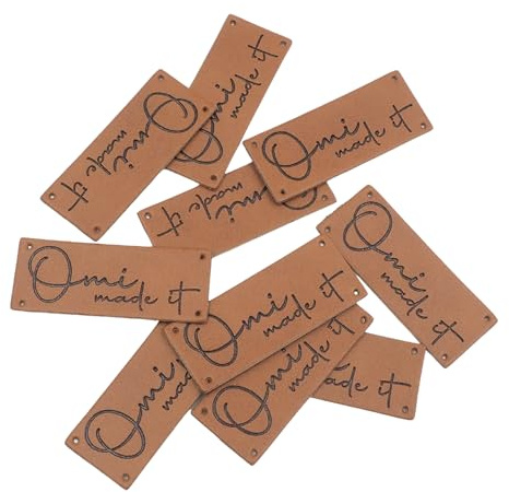 10 Kunstleder Label zum Annähen „Omi made it“,Handmade Label Kleidung,DIY-Projekte,braune Nähetiketten,langlebig,waschmaschinenfest,Etiketten,Einnähen,Nähen,DIY,Nählabel,Textiletiketten,Nähzubehör