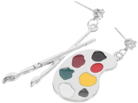 IMIKEYA Sketchpad Brush Earrings for Women Dangling Studs Fashion Retro Silver Asymmetric Chunky Unusual Women Earrings for Events