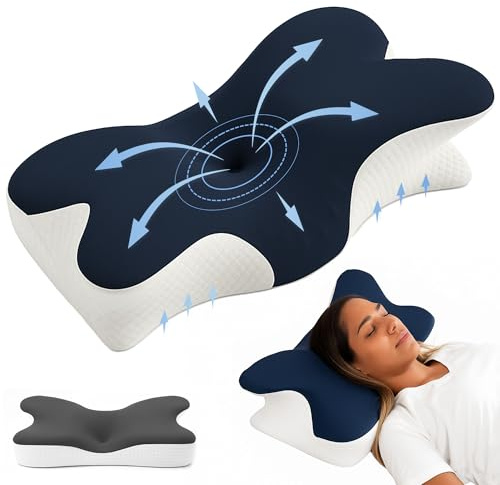 Almohada Cervicales y Cuello, Almohada de Espuma Viscoelastica, Almohada Cervical, Almohada Ergonomica, Almohada Ortopedica, Almohada Antironquidos para Dormir de Lado, Boca Arriba y Boca Abajo