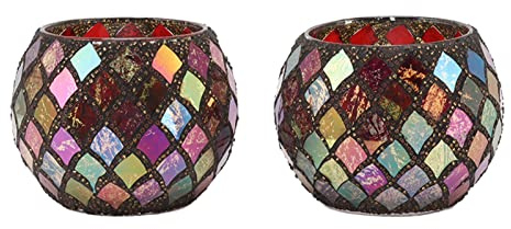 Votive Candelas Decorativas Color de té de Mosaico Velas de Vidrio Mosaico Soporte de Vela perfumada Copa de Vela LED LED para Central de Mesa Decoración Diwali Acción de Gracias