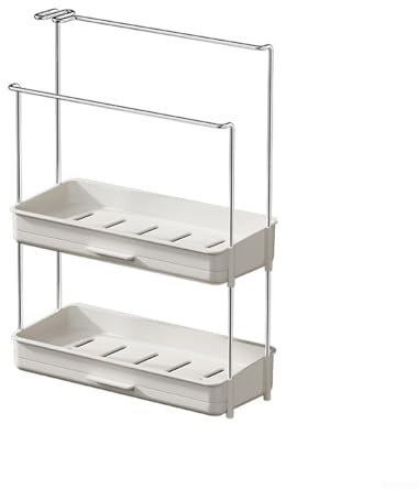 Organizer per lavello da cucina con supporto per spugna, dispenser di sapone, portaspazzole e supporto per strofinacci da appendere per asciugatura rapida (doppio strato)