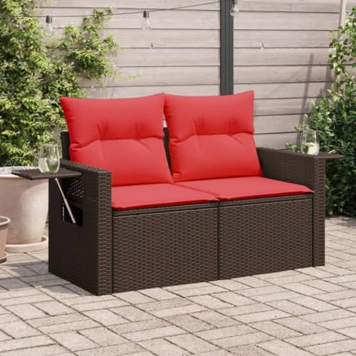 QJBSAVVA Gartensofa 2-Sitzer Polyrattan Braun mit Stauraum und Beistelltisch 124 x 62 cm Komfortabel und robust für Balkon Terrasse und Garten