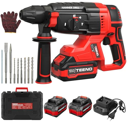 Tassellatore a Batteria 20V Senza Spazzole, 2.6J, 1500RPM, 4850BPM, SDS-Plus 3 Funzioni, 2×4.0Ah Batterie e Caricatore, Luce LED, Design Antivibrazione con Valigetta e 8 Accessori