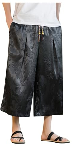 Pantalon sarouel fin pour homme - Vintage - Coupe droite - Jambes larges - Pantalon de yoga - Hakama Kung Fu - Pantalon chinois - Pantalon hip hop - Pantalon baggy - Kimono, Noir (01), 5XL