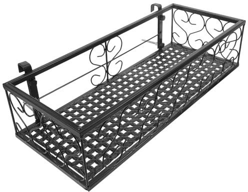 Anneome Supporto per Fiori da Balcone in Ferro Nero Scaffale Sospeso Rettangolare per Ringhiera con Ganci Portavaso Resistente e Facile da Installare per Esterni e Interni