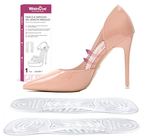 High Heel Cushion Inserts for Women - Welnove 3/4 Invisible Insoles with Arch Support Prevent Feet from Sliding Forward - Shock Absorption - Comfort Shoe Pads for High Heels Sandals Wedges Flats