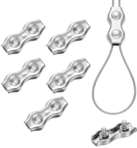 PATIKIL 6 Stück Edelstahl Duplex Drahtseilklemmen M4 Duplex Bolzen Kabelklemmen Für 5/64 Zoll Durchmesser Drahtseil Für Rigging Zelt Geländer System Silber