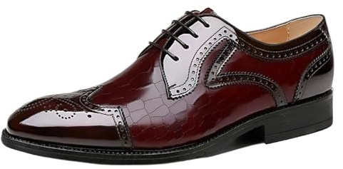 Skor högtidliga klänningar for män företag och bröllop, andningsbara Oxfordskor med snörning och halkfri sula(Burgundy,40 EU)