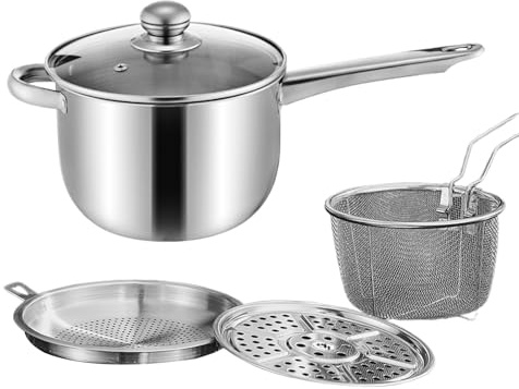 Marmite À Friteuse - Batterie De Cuisine À Long Manche En Acier Inoxydable, Friteuse Sur Cuisinière Avec Panier | Outil De Cuisine Durable Pour Cuisinière À Gaz Électrique, Frites, Poulet, Soupe,