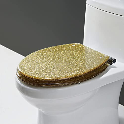 Bathroom Toilet Seat Black Oval Glitter Resin Slow Close Easy Clean Easy Install Bathroom Bowl Cover 36x42cm