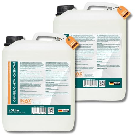 INOX® Grünbelagentferner 2x5L Konzentrat – Steinreiniger Intensiv für Terrasse & Gehweg – Entfernt Algen & Moos selbstständig – 1:20 Hochergiebig – Made in Germany