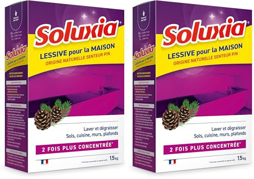 Lessive Soluxia Senteur Pin - Lave et Dégraisse – Idéal Travaux, Sols, Murs, Cuisine, Peinture, Entretien et Plafonds – 2 fois plus concentré (Lot de 2)