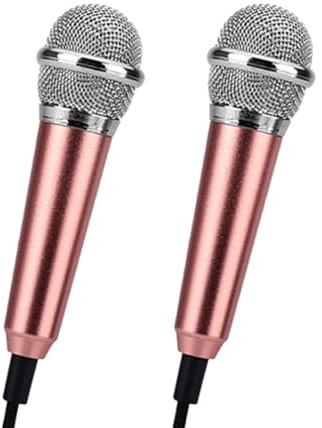 Mini Microfono Karaoke 2 Pezzi in Metallo Oro, Plug And Play per Pc | Registrazioni Vocali e Comunicazione Webcam su Notebook, Struttura in Metallo, Colore Oro, Formato Leggero