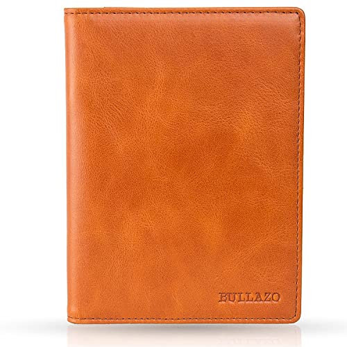 BULLAZO Plano Mini – kleine Impfpasshülle Reisepasshülle aus Leder mit RFID Schutz, Cognac