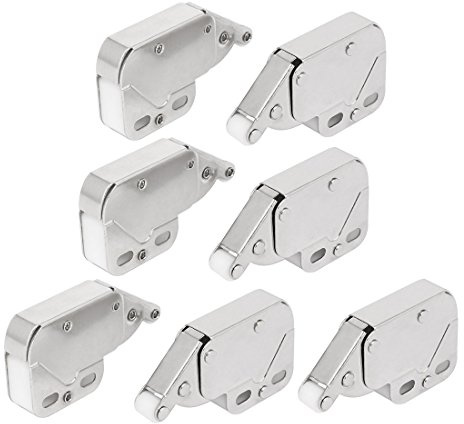 Sourcingmap Kitchen Cabinet Press Spring Open Door Tip Touch Push Catch Latch Silver Tone 7pcs