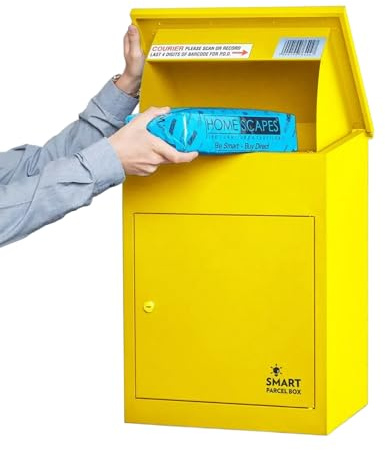 Smart Parcel Box Paketbox M - Paketbriefkasten wetterfest, gelb | Postbox für Pakete outdoor, Paketbox draußen, Wandmontage, Front-Entnahme, verzinkter Stahl, rostfrei, pulverbeschichtet