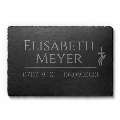 Grabstein aus Schiefer - Grabplatte mit Gravur 30x20 cm - Nur bei uns: Wetterfester Gravurschutz! Gedenktafel für Verstorbene Menschen - Gedenkstein Grab Urnengrab Grabschmuck Urnengrabstein