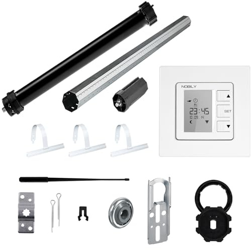 NOBILY Rolladen-Komplett-Set für 60mm (SW60) Achtkantwelle Maxi-Rolladenmotor 10Nm + ZS1 Rolladen Zeitschaltuhr + Mechanik-Set, Gesamtlänge bis 1 Meter