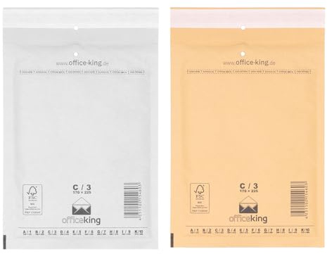 officeking 200 Luftpolstertaschen C/3 | 170 x 225 mm (100 Stück in Braun und 100 Stück in Weiß) - Luftpolster Verpackung Polsterumschläge Briefumschläge gepolstert