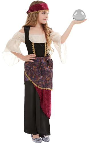 Smiffys Costume de diseuse de bonne aventure, Multicolore, avec robe et foulard Halloween