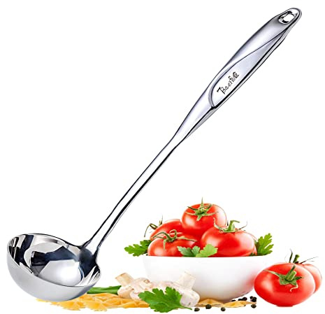 BAERFO High Grade Soup Ladle, Cooking Ladle for Soup, Heat-proof Design of Hollow Handle, Gift for Family（4ouce/13.5 Inch)