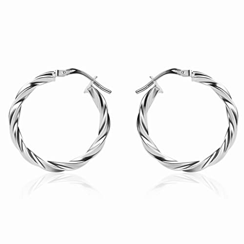 PRINS JEWELS Gedrehte Hochglanz Creolen 14 Karat 585 Gold Weißgold - PSPTW | Gedrehte Hochglanz Creolen aus echtem 14 Karat 585 Weißgold 2.5 x 24.5 mm in Italien gefertigt
