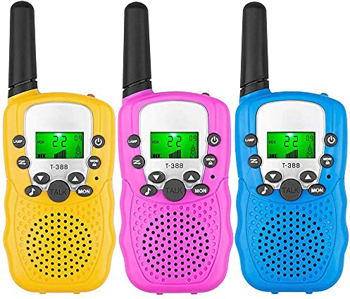 Walkie Talkies for Kids, Toys for 3-12 Year Old Boys Girls, 2 Way Radio Toy with Backlit LCD Flashlight, 2 KM Range for Outdoor Adventures, Camping, Hiking (3 Pack Pink & yellow & Blue & black random)