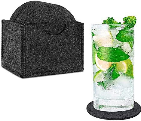 Filz Untersetzer 12er Set Rund für Gläser mit Aufbewahrungsbox, Durchmesser von 10cm (Dark Gray)