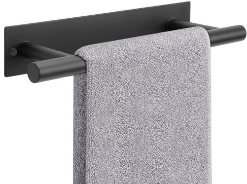 NearMoon Self Adhesive Hand Towel Holder/Towel Ring, Stainless Steel Hand Towel Bar Rustproof Stick on Wall-Towel Rack for Bathroom/Kitchen, Sticky and Wall Mounted (1, Matte Black)