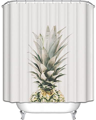 EHOMERY Duschvorhang Aufhänger Duschrollo Seitlich Ausziehbar Ananas Weiß Duschvorhang Witzig Duschrollo Camper Polyester Rostfreie Ösen Und 12 Hakenringe, 180X180Cm