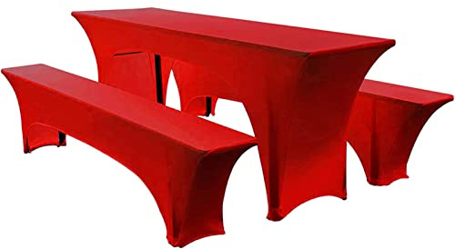 Elastisch Biertischhussen Bierbank-Auflage & Tischdecke Für 50 cm or 70 cm Table Width 3 TLG-Set Breite Bierzeltgarnitur Stretch Hussen Für Festzeltgarnituren Bierbank Hussen (50 cm,Red -1)