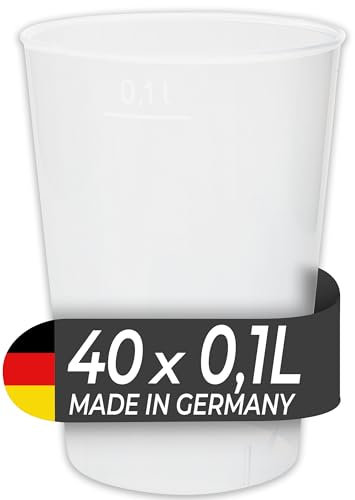 LogiPack GeRo Lot de 40 gobelets réutilisables de 100 ml - Fabriqués en Allemagne - Réutilisables - Transparent - En polypropylène (gobelet de 0,1 l)