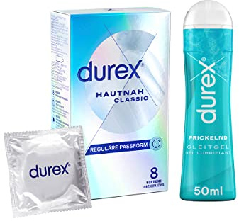 Durex Ausprobierset mit Hautnah Classic Kondome 8 Stück + Play Prickelnd Gleit- & Erledbnisgel 50ml