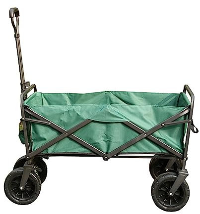 Bollerwagen Faltbar 80L,Garten Handwagen Faltbar Breite Reifen Transportwagen Mit Seitentasche Getränkehalter Verstellbarem Griff,Bis 55 Kg Tragkraft,Grün,6.5 Wheels