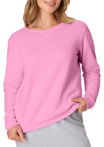 Hanes EcoSmart V-Notch Crewneck, Fleece Pullover Sweatshirt for Women, Spirited Pink, Large