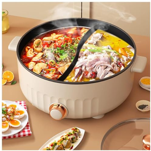 ARTSIM Hot Pot, 6 litres, 1350 Watts, 30cm De DiamèTre Appareil Fondue Chinoise Convient Aux Petites FêTes (avec 2 Filets Non éTanches),White