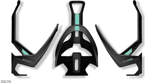 Bianchi - Flaschenhalter aus Carbon, Modell DELTA, Farbe Mattschwarz/Hellblau, Gewicht 27 Gramm, Code C9020119.
