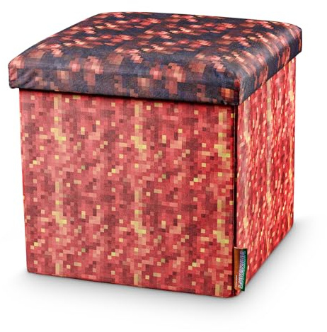 CUBIXCRAFT Pixeldesign Sitzwürfel Sitzhocker mit Stauraum, Faltbarer Hocker, Fußhocker, Falthocker, Sitzwürfel für Wohnzimmer, Kinderzimmer Pixelart (38 x 38 x 38 cm flammende Lava)…