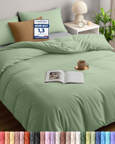 Utopia Bedding Duvet Cover Double - Soft Microfibre Polyester Duvet Cover with Pillow cases - Bedding Quilt Cover Set (Sage) | Microfiber Bedding Quilt Cover Set with Pillowcases, Oeko-TEX Certified,Soft Breathable Comfort - Ideal for Home and Hotels